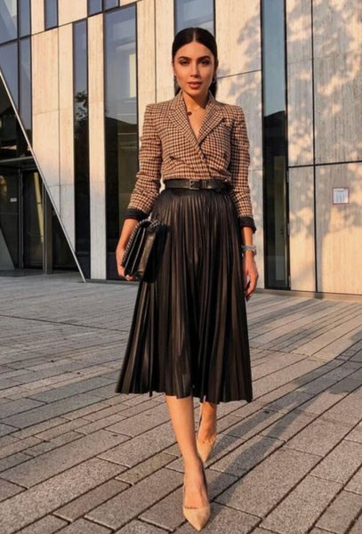 Harper Midi Pleated Skirts with Belted - Madmoizelle Closet