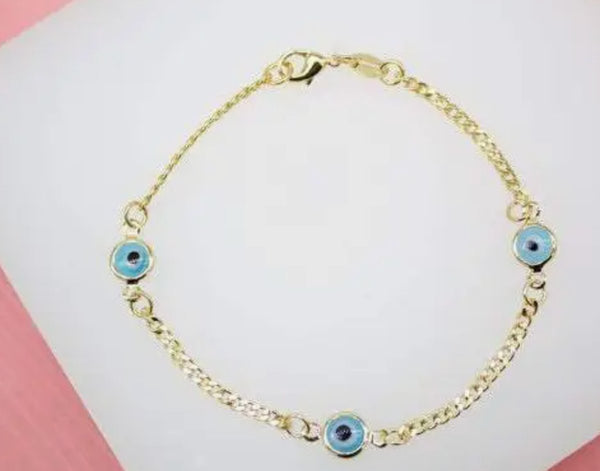 Janaina 18K Gold Filled Blue Evil Eye Chain Bracelet - Madmoizelle Closet