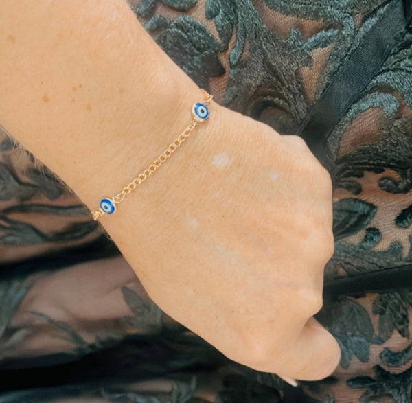 Janaina 18K Gold Filled Blue Evil Eye Chain Bracelet - Madmoizelle Closet