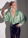Larissa Long Sleeve Satin Bodysuit - Madmoizelle Closet