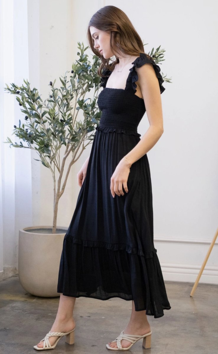 Priscilla Flutter Sleeve Smocked Midi Dress - Madmoizelle Closet