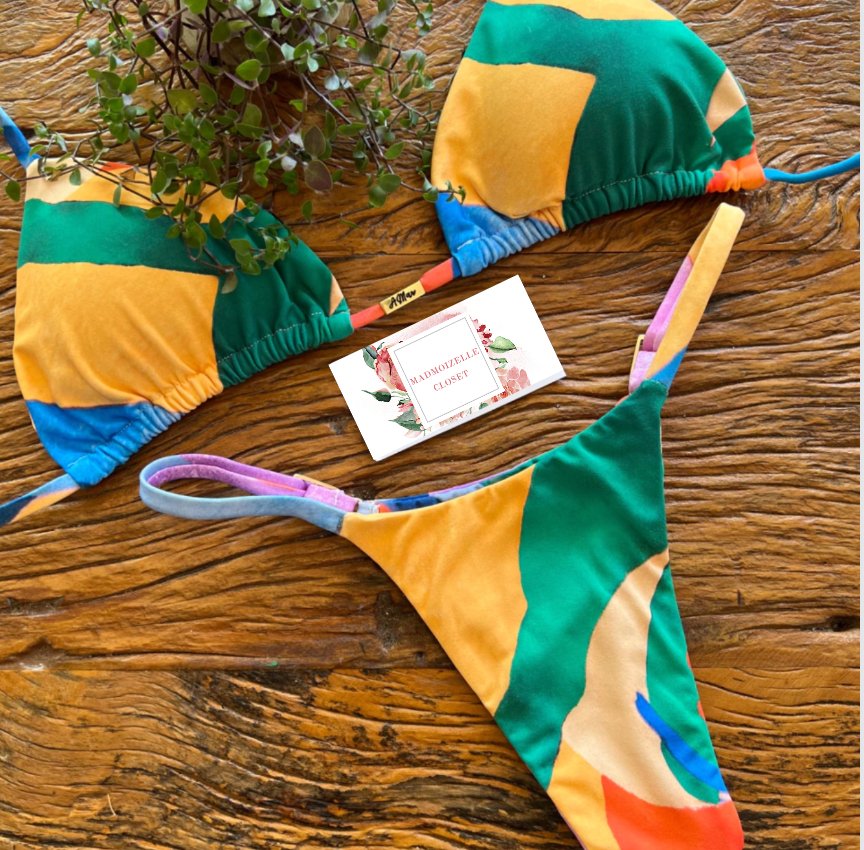 WATERCOLOR RIBBON PRINT BEACHWEAR SET - Madmoizelle Closet